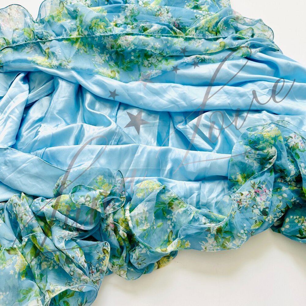 MAC DUGGAL x Anthropologie Blue Ruffle Tiered Floral Cut-Out Chiffon Gown NWT - Picture 6 of 11